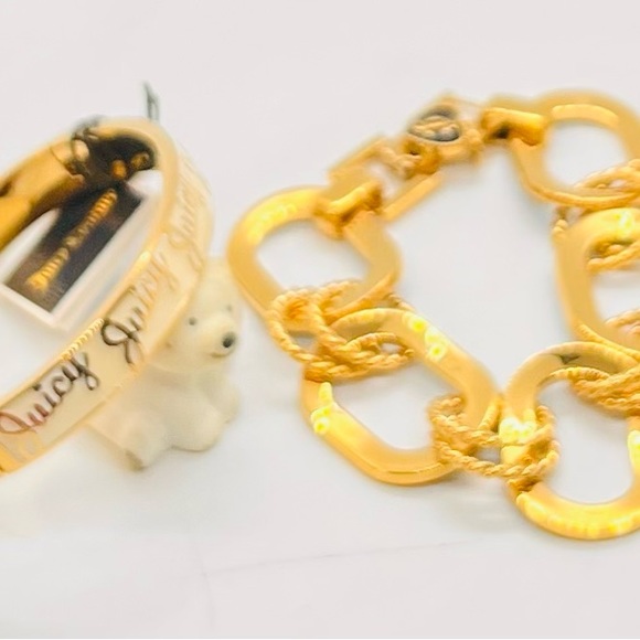 NWT Juicy Couture White Script Bangle & Black Enamel Link Bracelet set of 2 - Picture 6 of 11